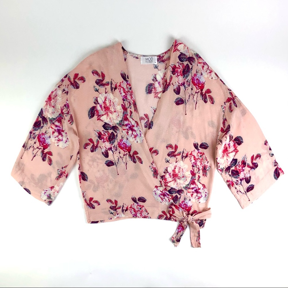 MOD Boutique Floral Print Wrap Side Tie Top